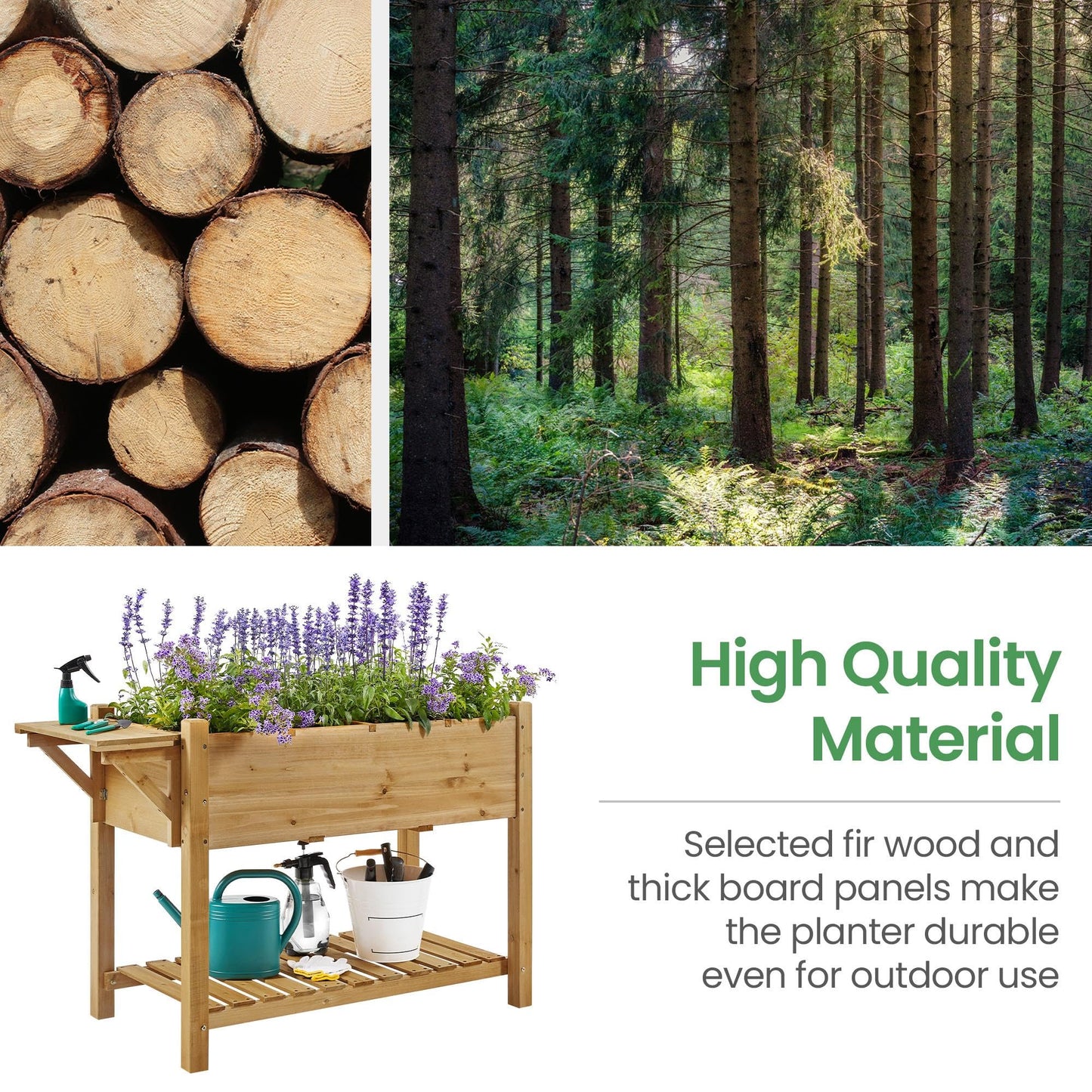 Yaheetech 49x22x32in 8 Pockets Horticulture Raised Garden Bed Elevated Wood Planter Box Stand with Foldable Side Table and Storage Shelf for Herb/Vegetables/Flowers, Light Brown