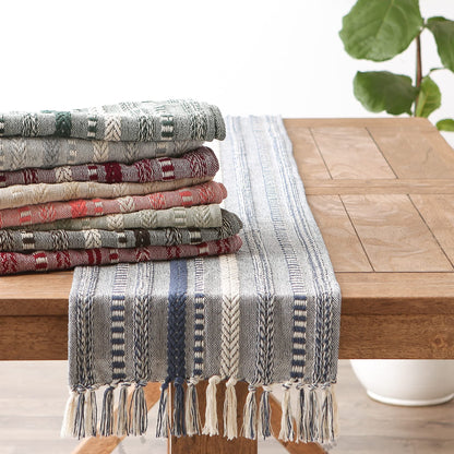 DII Farmhouse Braided Stripe Table Runner Collection, 15x108 (15x113, Fringe Included), Dark Green
