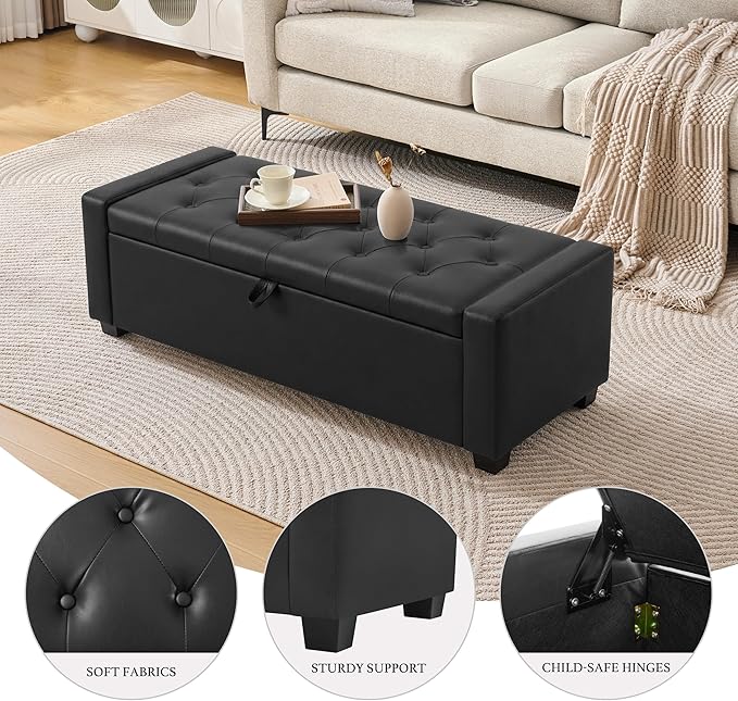 Huatean Home 48" Ottoman with Storage, Storage Ottoman Bench with Safety Hinge