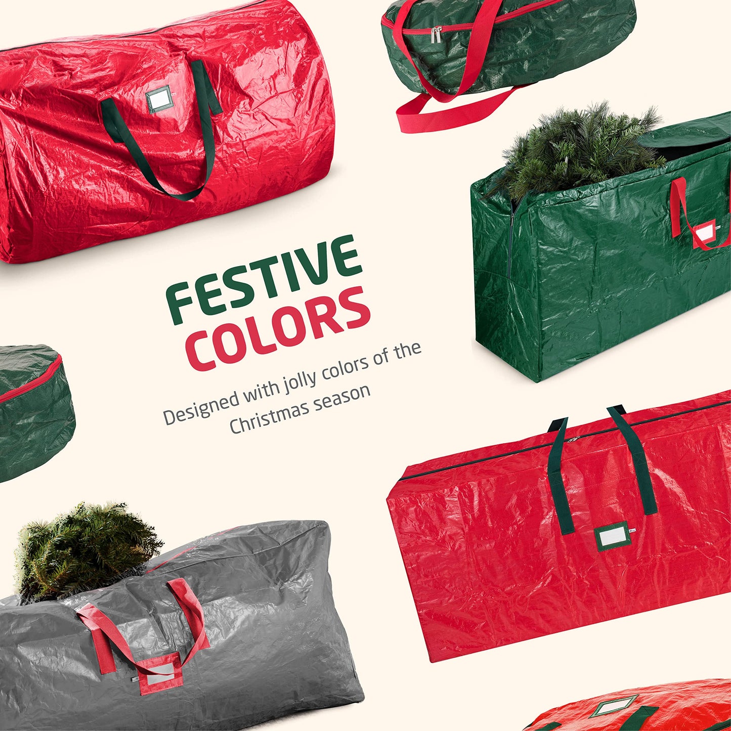 Zober Christmas Tree Storage Bag - Fits 7.5 Ft Artificial Trees - Plastic, Waterproof Christmas Tree Bag For Storage Box For Xmas - Strong, Durable Handles - Label Card Slot - Green