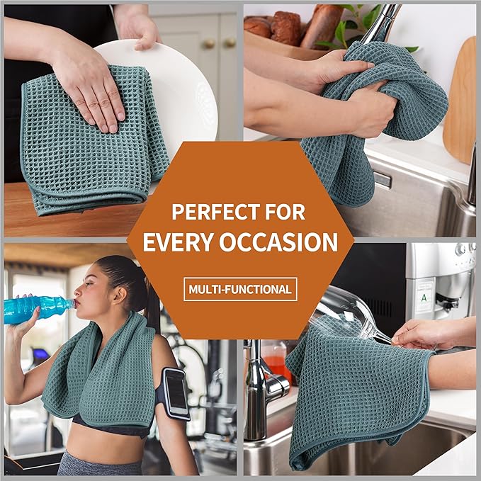 Microfiber Waffle Hand Towels, 4 Pieces, Fast Drying, Lint Free 430 GSM