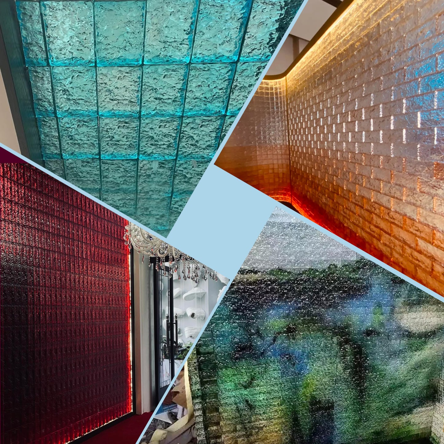 4 Pack-7.9"x3.9"x2" Turquoise Glass Block-ice Crystal Patterned Rectangular Solid Glass Brick - Used in Building Fields Such as Wall partitions, as Well as for DIY Lighting fixtures, DIY Tables etc.