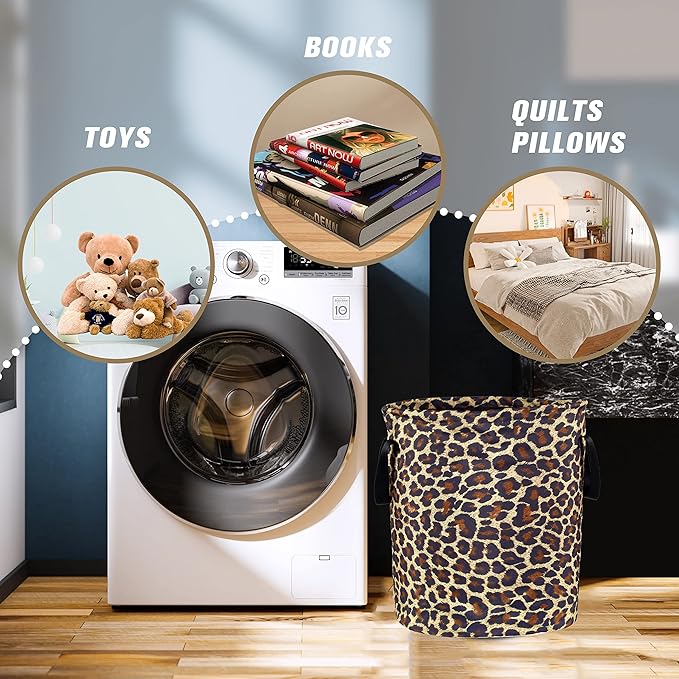 Brown Leopard Laundry Basket Foldable Oxford Cloth Funny Tote Bag Laundry