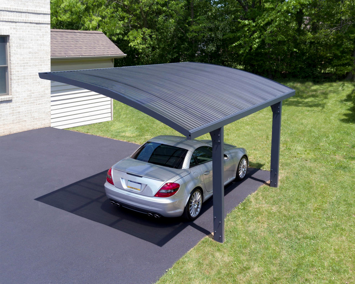 Palram - Canopia Arizona 10 Ft. x 16 Ft. x 9 Ft. Wing Single Carport Aluminum Metal Frame and Polycarbonate Panels Car Port for Outdoor Driveway Car, Truck, RV, Trailer, Boat Storage (Wave Gray)