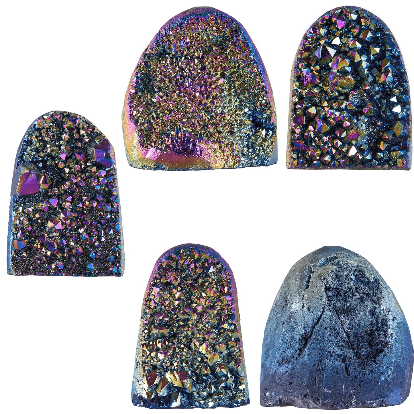 TUMBEELLUWA Angel Aura Quartz Crystal Cluster Geode, Rainbow Titanium Coated Crystals and Healing Stones for Home Decor, Meditation & Spiritual Growth