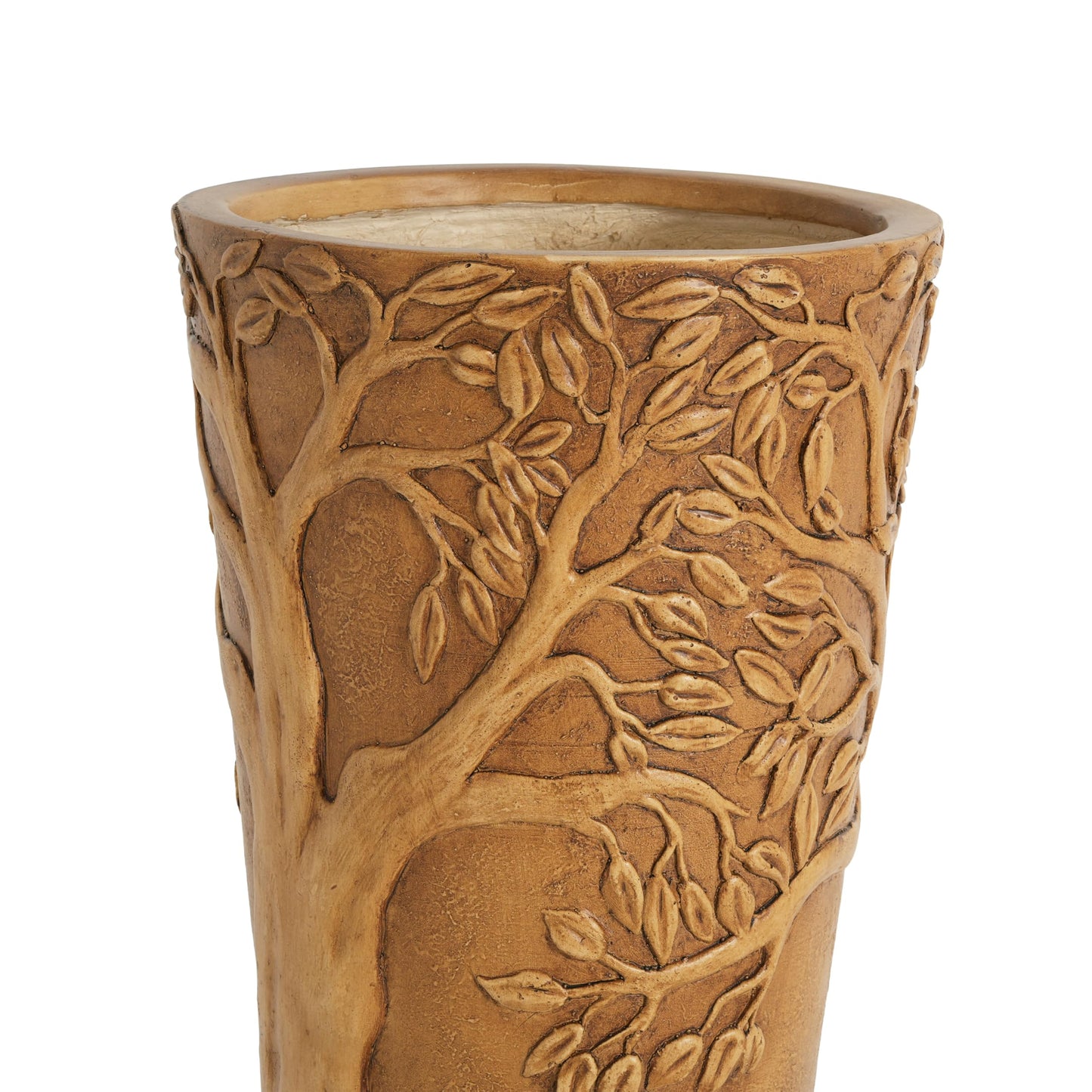 Merax 25.2" Tall MGO Planter, Antique Bronze Tree Embossed Indoor Outdoor Plant Pot, Cylindrical Weather-Resistant Large Planter with Drainage Hole for Trees, Shrubs, Patio Decor, Antique Bronze