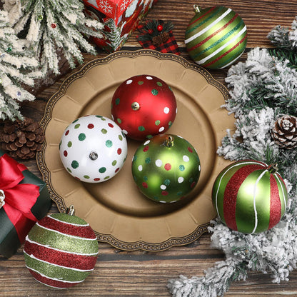Liliful 6 Pcs Christmas Tree Ornaments 3.9'' Glitter Red Green White Hanging Ball Large Plastic Balls Swirl Candy Cane Peppermint Big Christmas Pendants Baubles for Holidays Xmas Tree Decoration