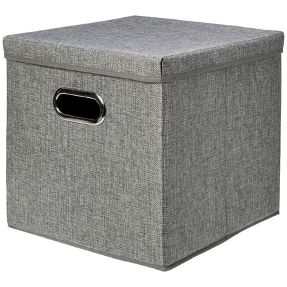 Amazon Basics Foldable Burlap Cloth Cube Storage Bin with Lid, Stackable and Sturdy, Gray, Set of 2