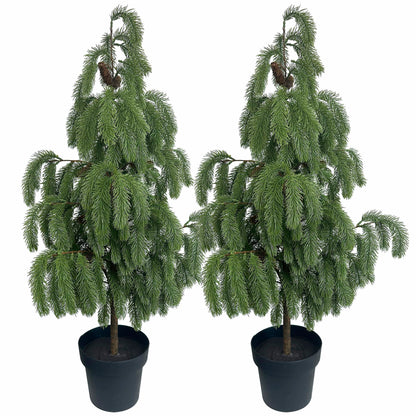 4FT Artificial Norfolk Pine Tree 2-Pack, Real Touch Faux Potted Plants in Black Pot, Fake Christmas Greenery for Indoor Outdoor Front Porch, Entryway, Year-Round Home Decor & Housewarming Gift