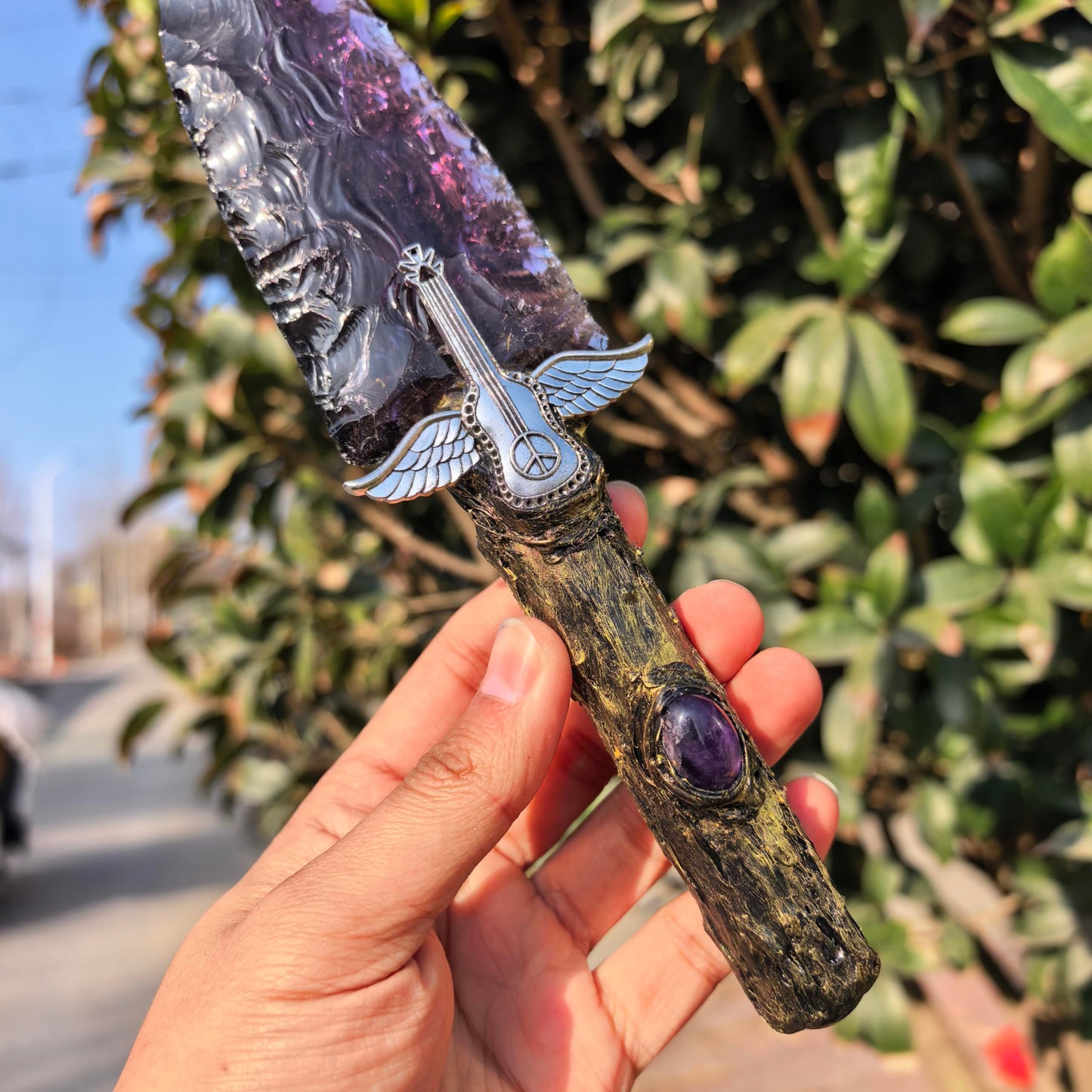Hand Made Crystal Arrowhead Knife Healing Stone for Chakra Balancing Spiritual Tool, Meditation Gift, Natural Amethyst Opal Obsidian Smoky Quartz Gemstone Home Decor (Amethyst knife 8)