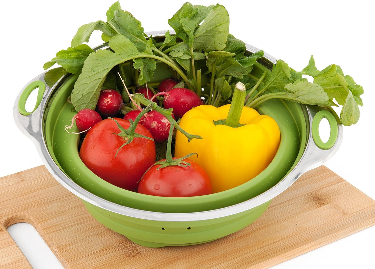 Best Large Collapsible Silicone Colander/Strainer with Stainless Steel Base by Chef Frog