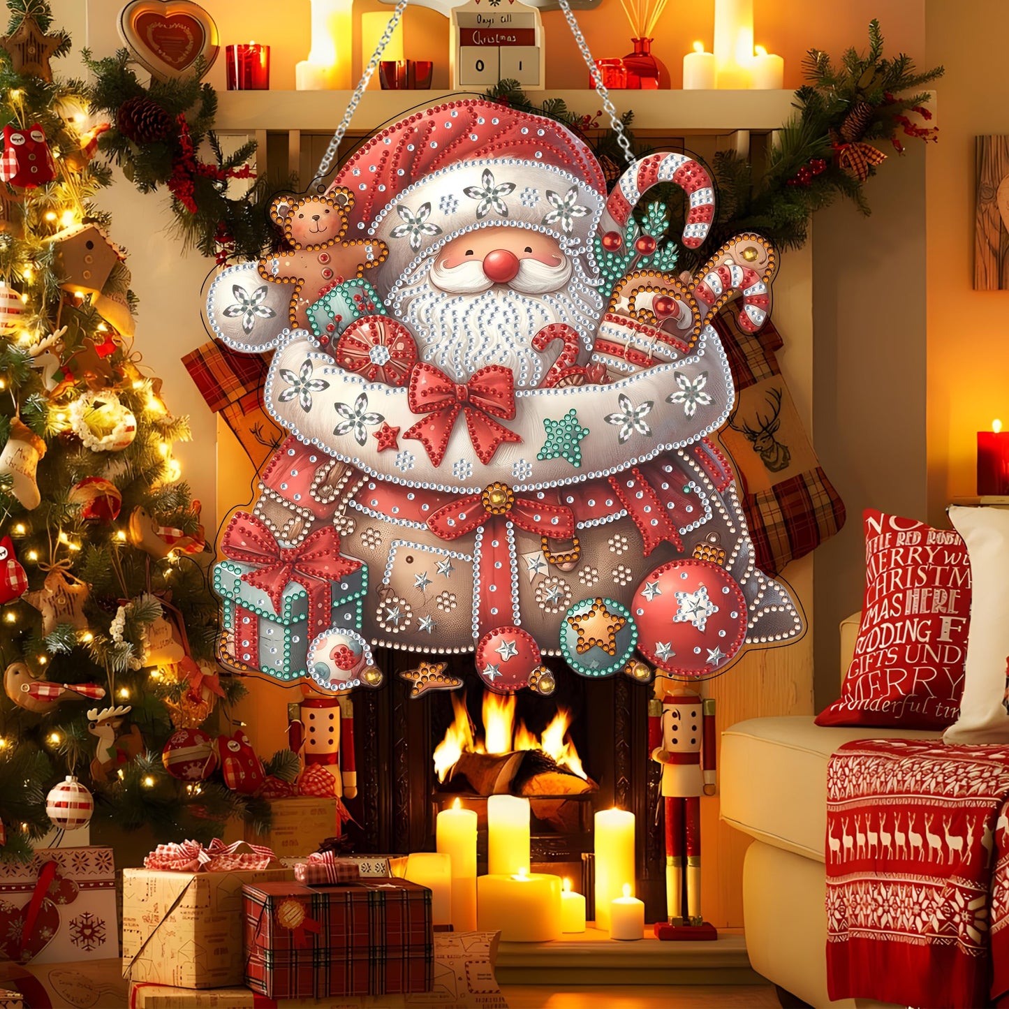 DIY Acrylic Diamond Art Painting Wreath Kits Special Shaped Rhinestone 5D Diamond Art Window Pendants Home Garden Wall Hanging Kits Hanging Ornament (Father Christmas)