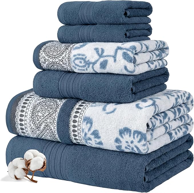 Modern Threads Ophelia 6-Piece 100% Cotton Towel Set – Reversible Yarn Dyed
