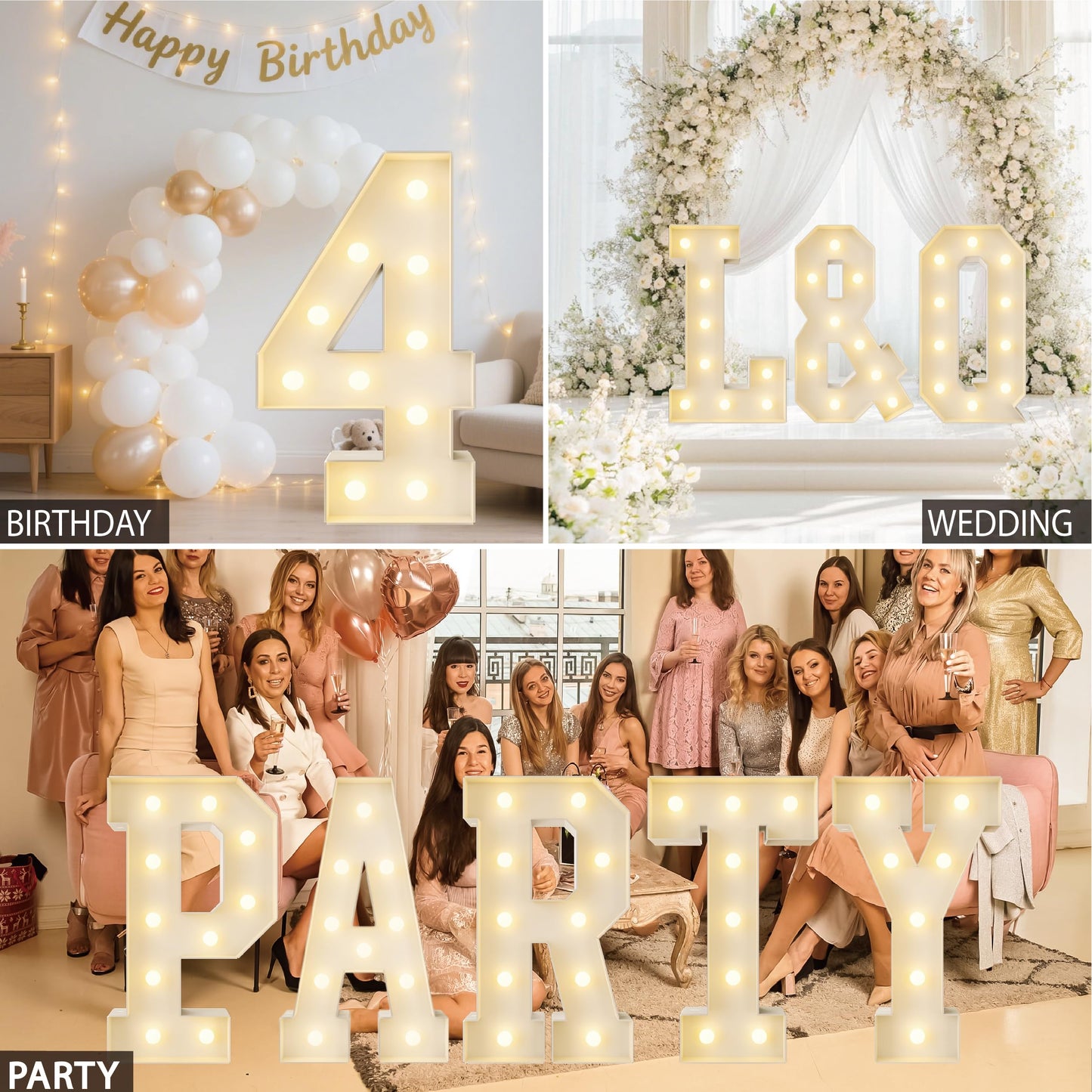 HXWEIYE Big Light Up Letters P，3FT Large Marquee Letters with lights, Mosaic Balloon Frame, Giant Baby Letter for baby shower Birthday Graduation Engagement Party Wedding Christmas Decor (Warm White)