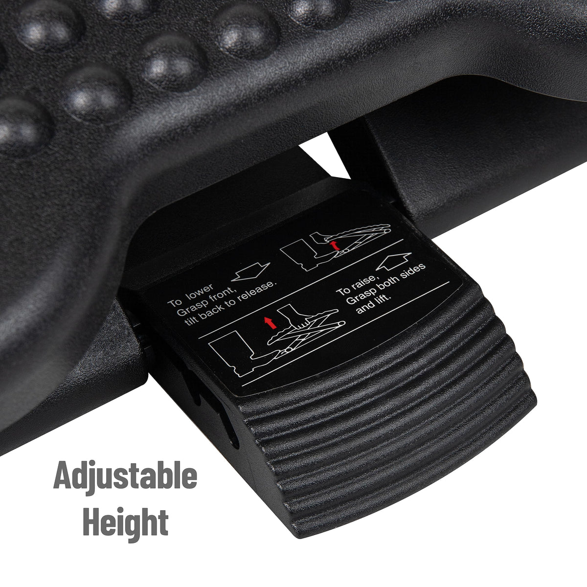 Mind Reader Foot Rest, Under Desk at Work, Ergonomic, Height Adjustable, Office, Plastic, 17"L x 13"W x 6.25"H, Black