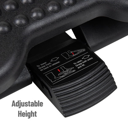 Mind Reader Foot Rest, Under Desk at Work, Ergonomic, Height Adjustable, Office, Plastic, 17"L x 13"W x 6.25"H, Black