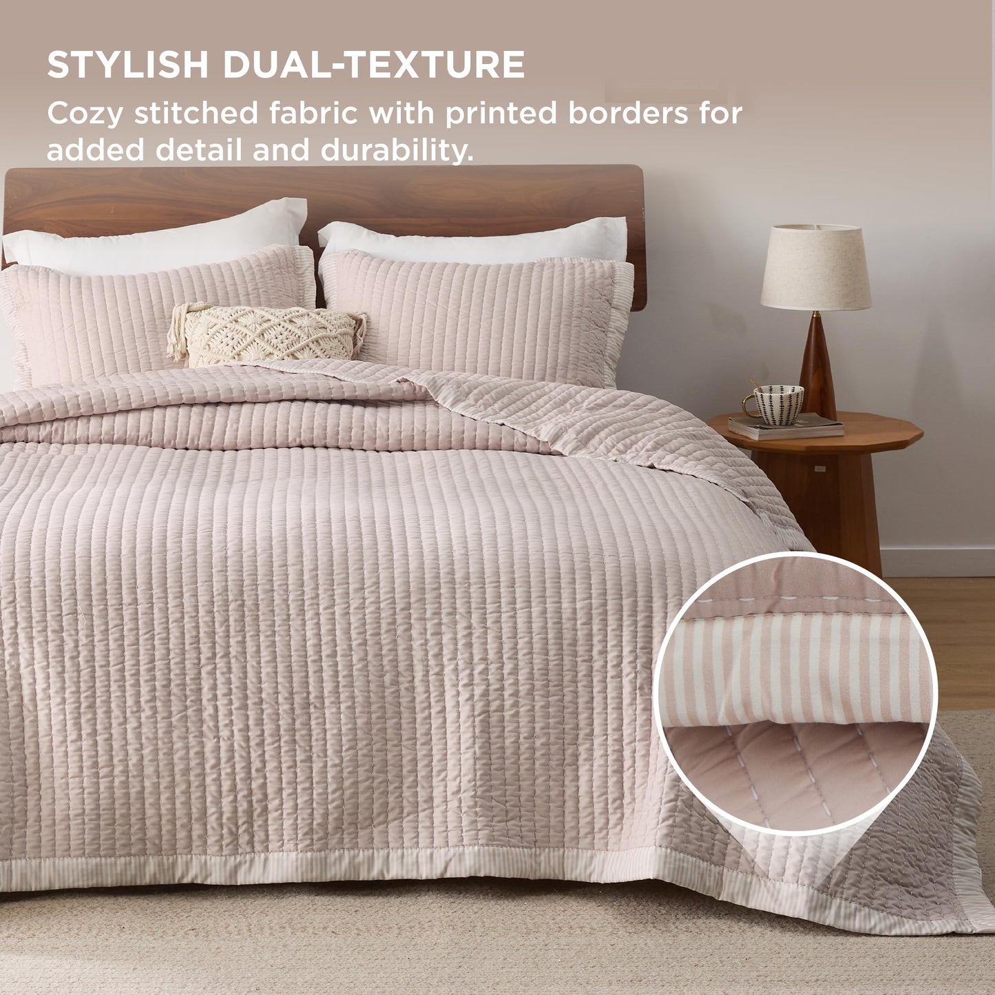 Bedsure Pink Quilts Queen Size - Queen Quilt Bedding Set Bedspread Coverlet, Lightweight Corduroy Pattern Bedspread, 3-Piece Set with 90"x96" Coverlet & 2 Pillow Shams, All-Season Soft Microfiber