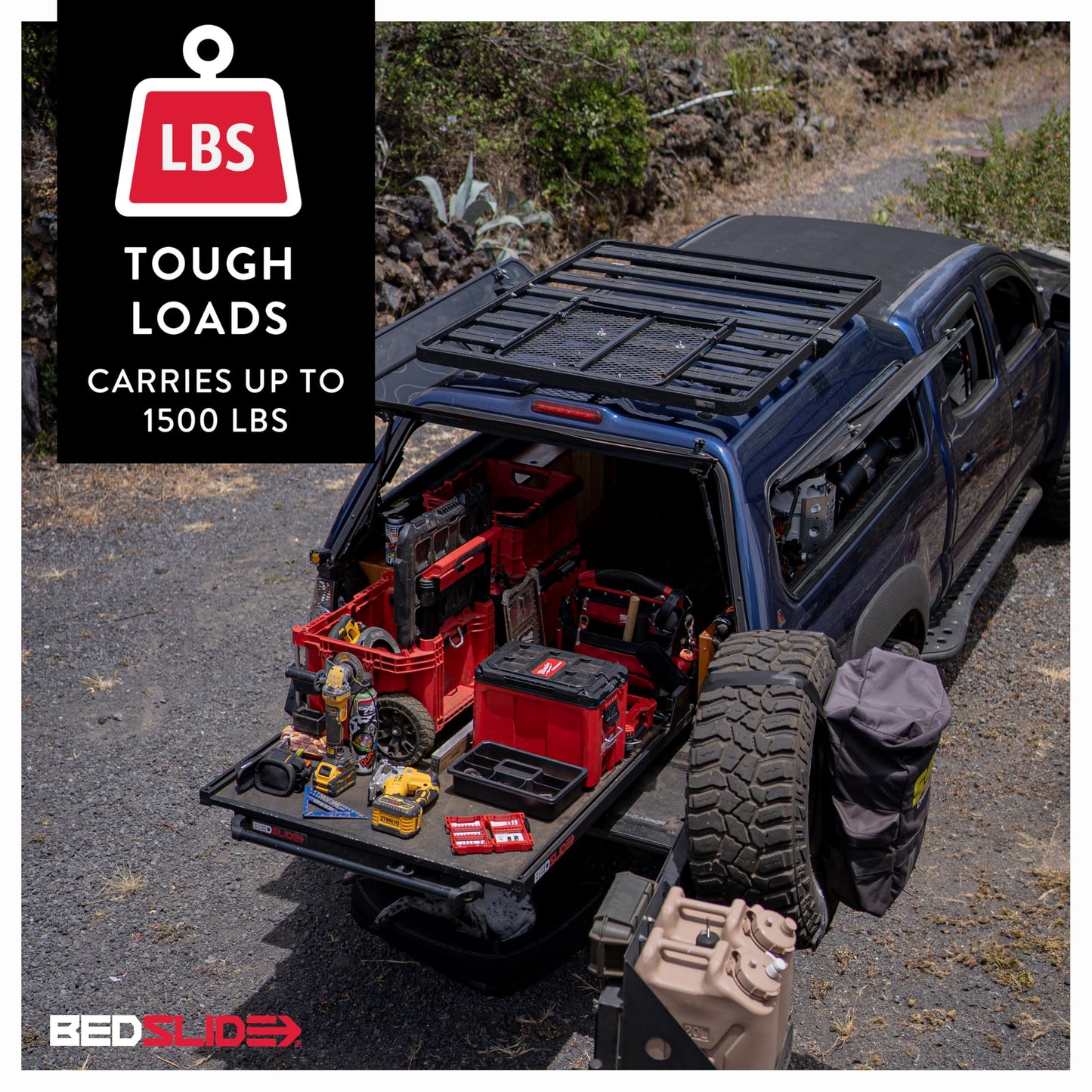 Bedslide 1500 Contractor Sliding Truck Bed Organizer, 78 x 48-Inch, Capacity 1500 lbs., Truck Bed Storage Tray, Black
