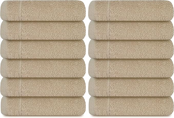 Tens Towels Pack of 12 Washcloths, 12 x 12 Inches, Lighter Weight, Quick to Dry