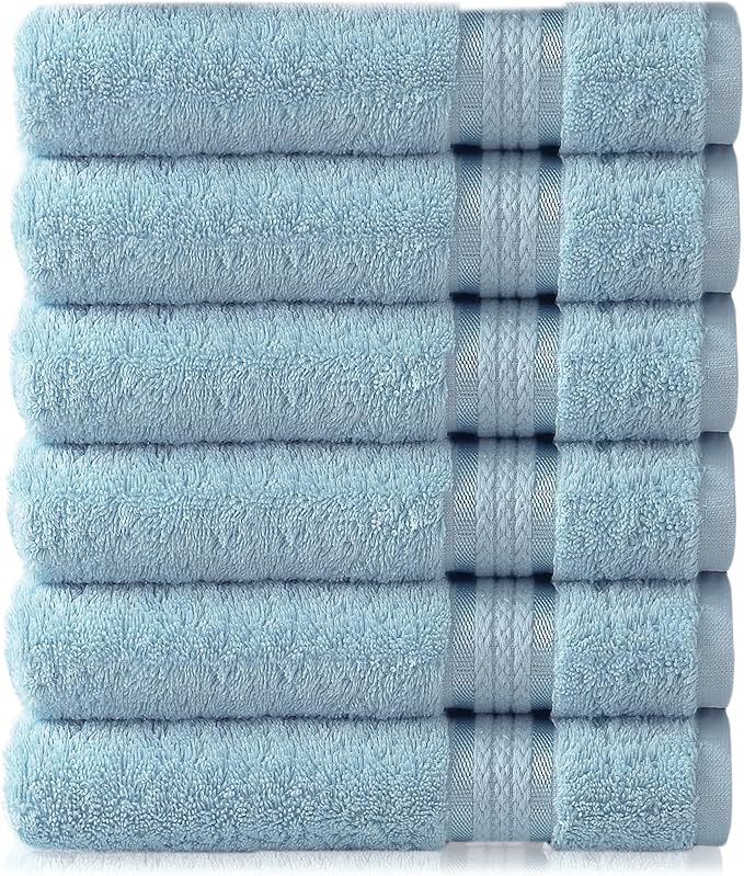 Cotton Craft - 6 Pack - Ultra Soft Extra Large Hand Towels 16x28 Light Blue -