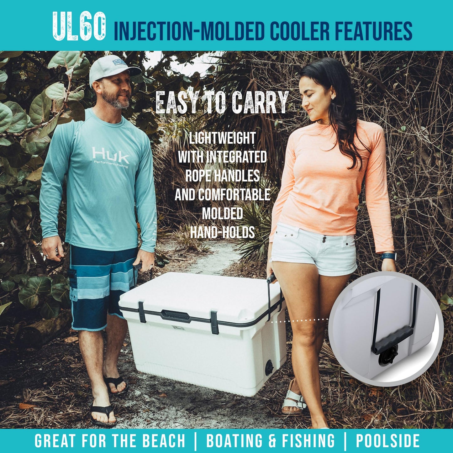 ENGEL 60 QT Ultra-Light Injection Molded Cooler - Ice Chest Keeps Ice up to 7 Days - Large Cooler Includes Wire Basket, Divider and Built-in Bottle Opener - White with Dark Grey Interior (White)