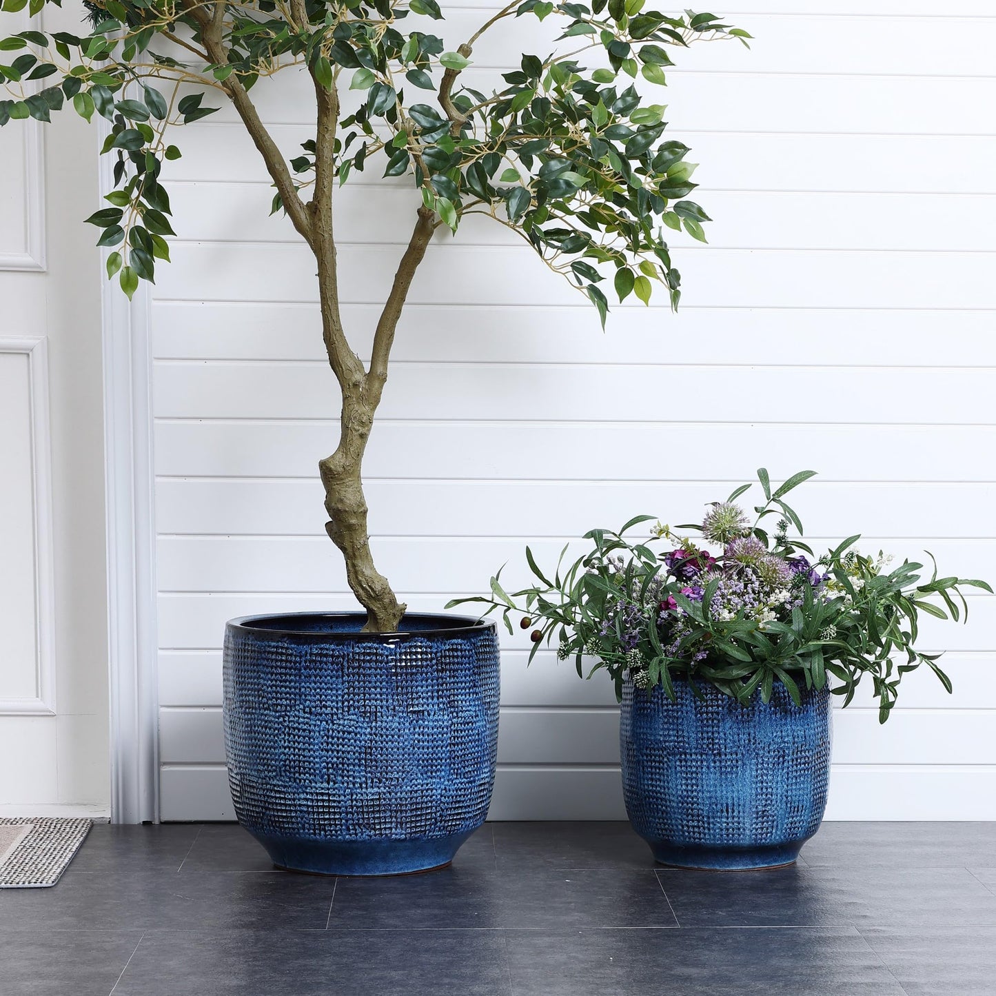 LuxenHome 15.75" Dia Large Ceramic Pots for Plants, Teal Blue Glazed Planters for Outdoor Plants, Round Indoor Flower Pots with Drainage Hole and Rubber Plug for Home Garden Patio