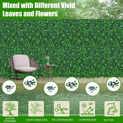 EverNture 40"x120"(33.3 SQFT) Grass Wall Panels, Artificial Grass Backdrop, Fake Greenery Plant Boxwood Roll with Flower, Green Wall Decor for Outdoor Indoor Patio Garden Backyard