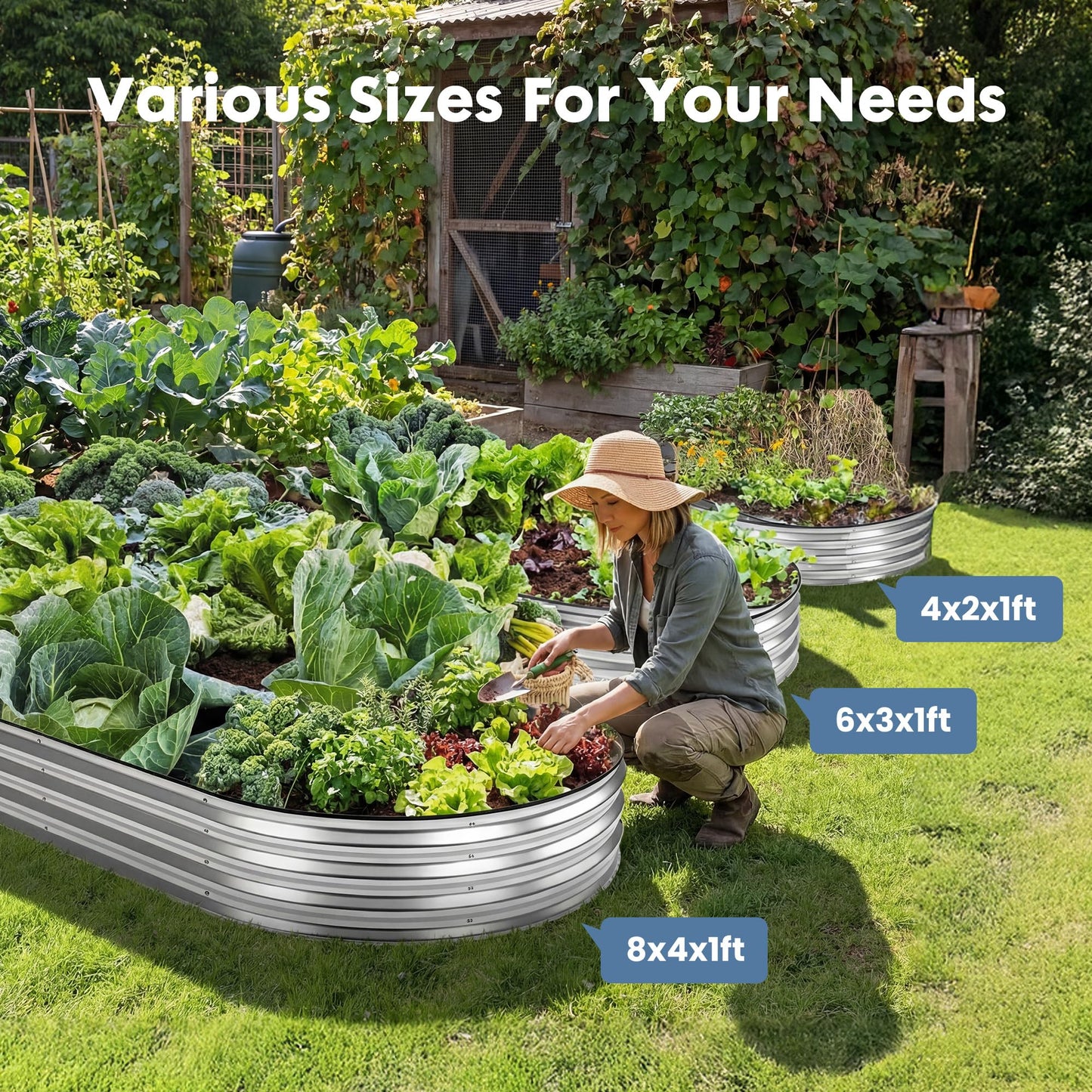 DUMOS 4x2x1ft Oval Galvanized Raised Garden Beds, Outdoor Planter Box with Open Bottom, Metal Garden Bed for Vegetables/Herbs/Flowers, Rustproof Flower Bed for Backyard/Patio, Silver