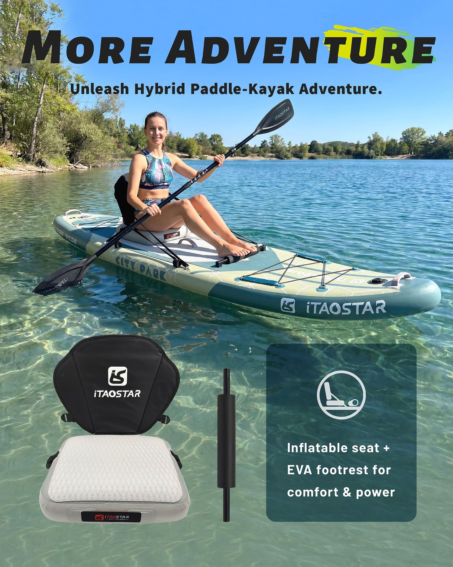 iTAOSTAR C03EP 35" Wide Paddle Board, More Fun Inflatable SUP Board with 5 Fins，12 Foot Stand Up Paddle Board with Premium SUP Accessories for Adults of All Skill Levels