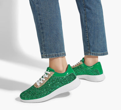 BELOS Women's Glitter Shoes Sparkly Lightweight Metallic Sequins Tennis Shoes(Green,10)