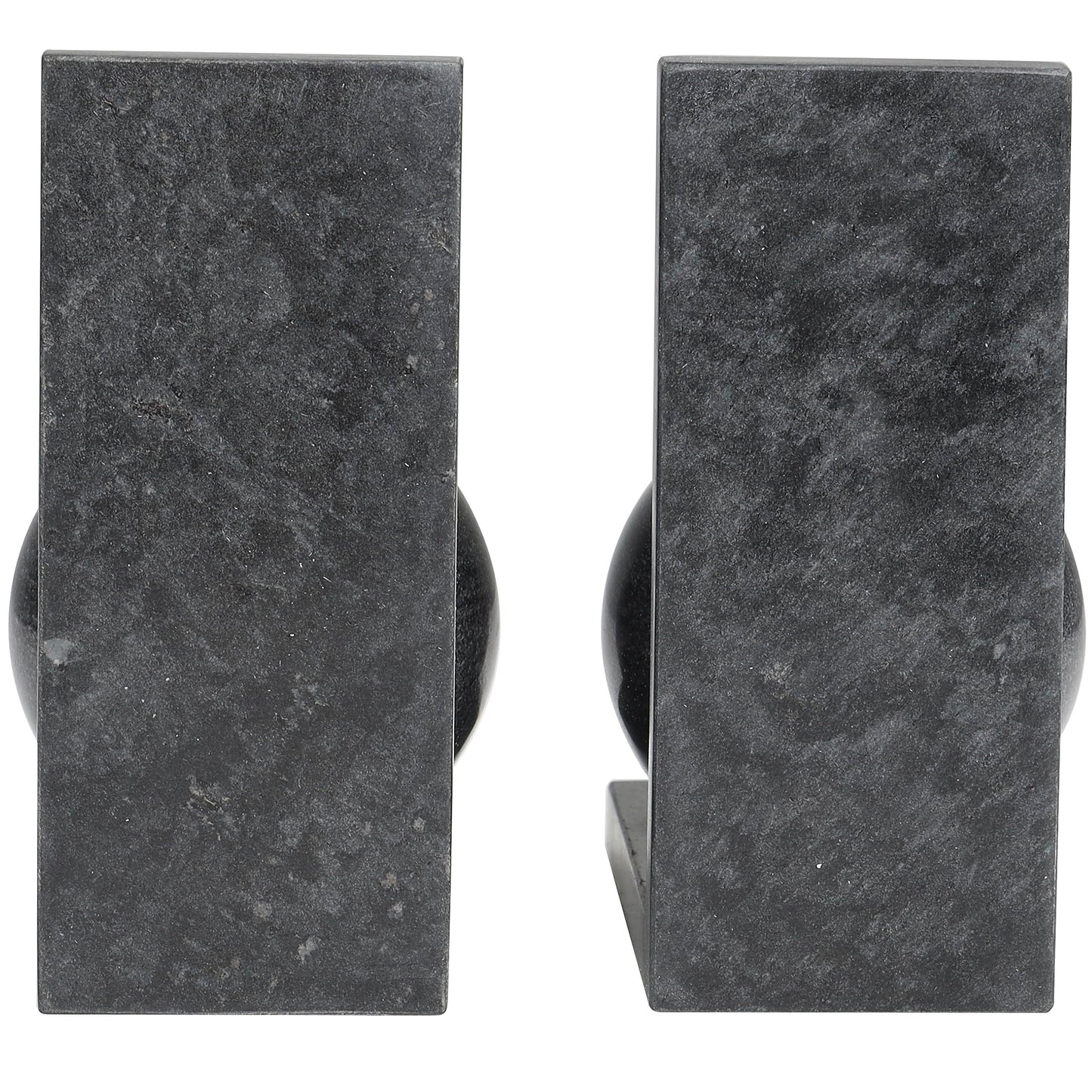 Deco 79 Marble Geometric Sleek Orb Bookends with L- Shaped Bases, Set of 2 6" W, 7" H, Black