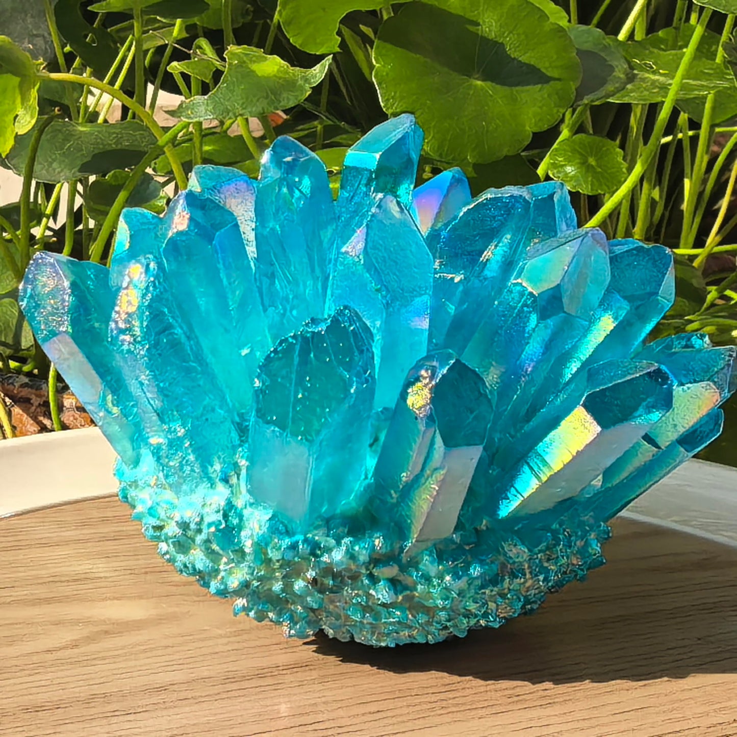 Crystal Cluster Electroplate Natural Quartz Mineral Specimen for Home Decor,Reiki Healing, February Birthstone Gift (blue)