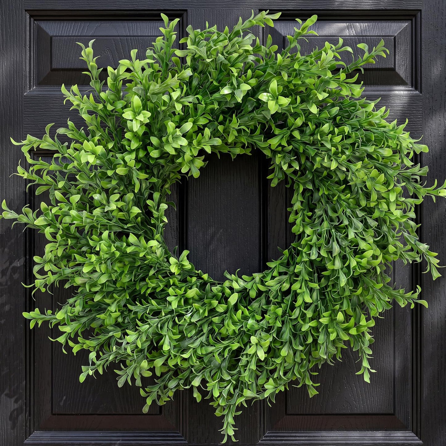 Koimiao Artificial Boxwood Wreath, Spring Wreath for Front Door, Realistic Green Wreath for All Seasons Farmhouse (Green-02)