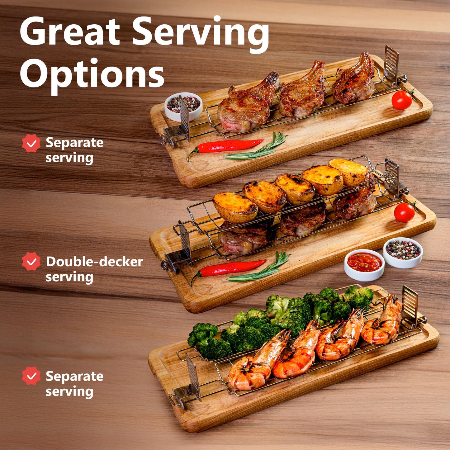 GRILL JUMBO - Set of Grate Basket Adjustable Meshes for Grilling for Charcoal, Gas Grill, Tandoor BBQ, Smoker for Home, Outdoor, Restaurant (Stainless steel, Grill Jumbo Basic)