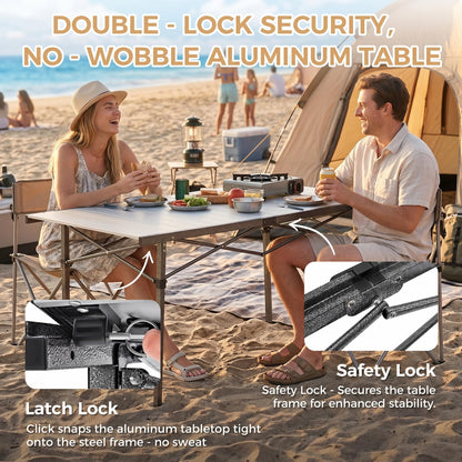 KingCamp Aluminum Camping Table Foldable, Large 53.5" Roll Up Camp Table Folding Seamless Tabletop Heavy Duty Duck Hunting Camping Tables Metal Portable Outdoor Collapsible for RV BBQ Picnic Hunting