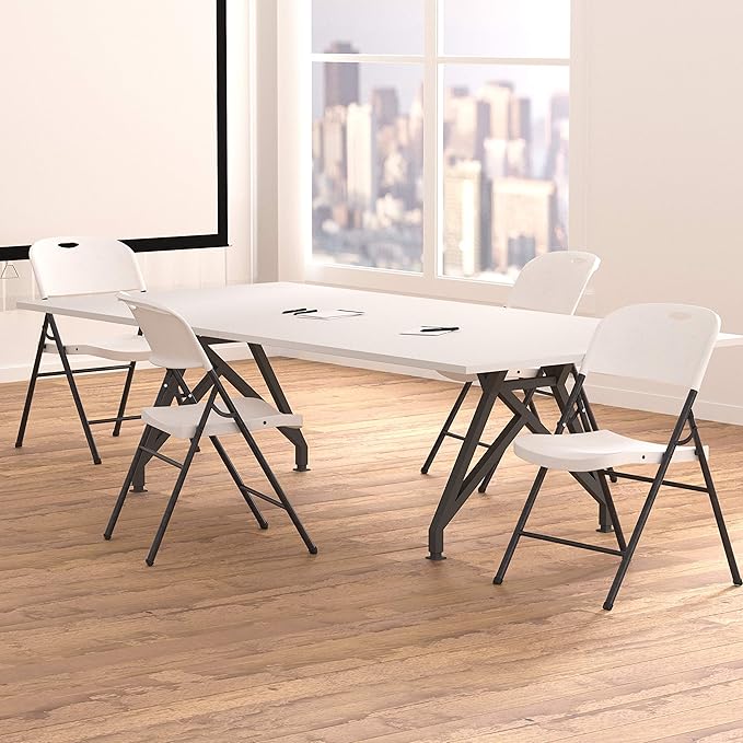 Amazon Basics Foldable Portable Comfortable Sturdy Folding Plastic Chair, 350-Pound Capacity, White, 4-Pack