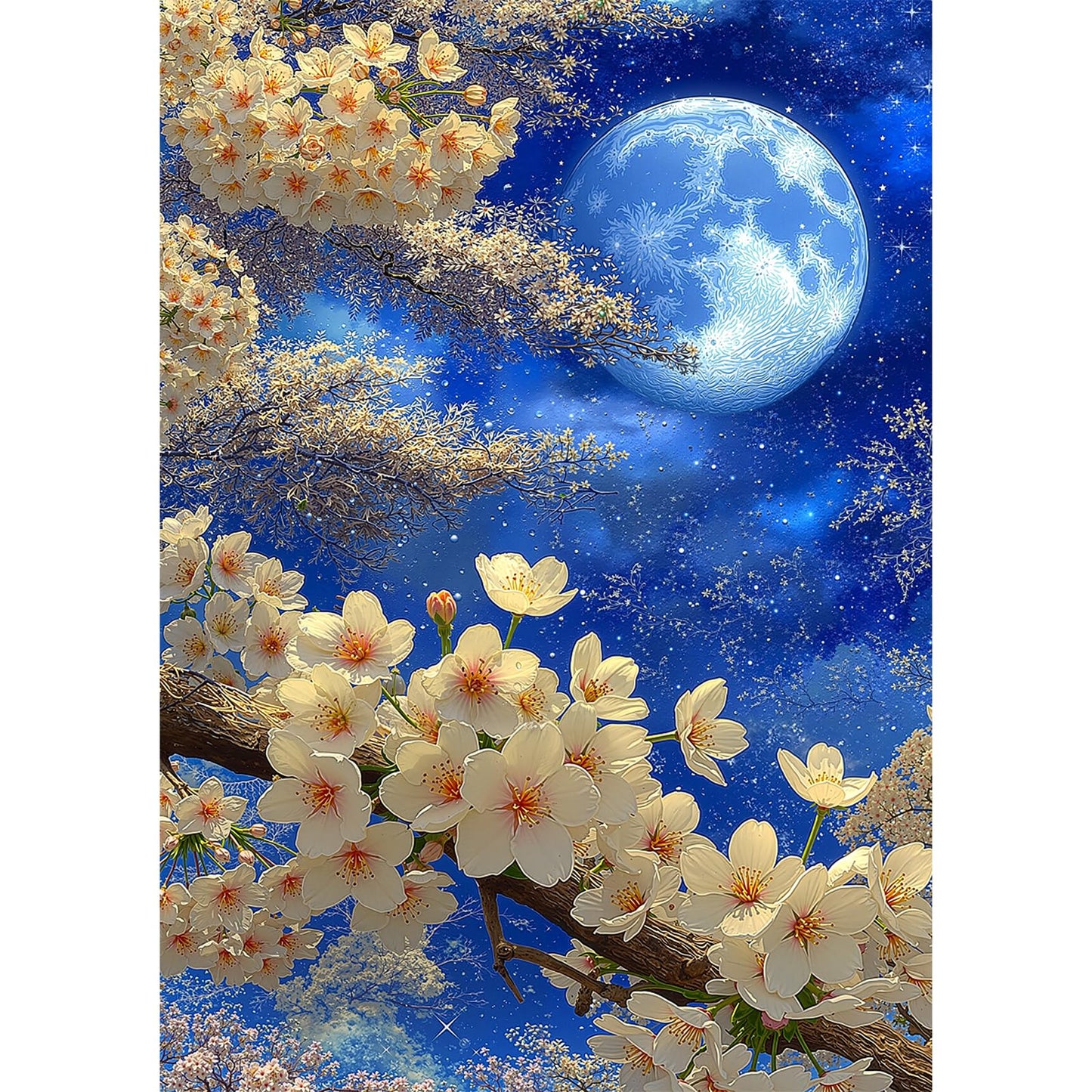 1000 Piece Jigsaw Puzzle, White Cherry Blossoms & Full Moon