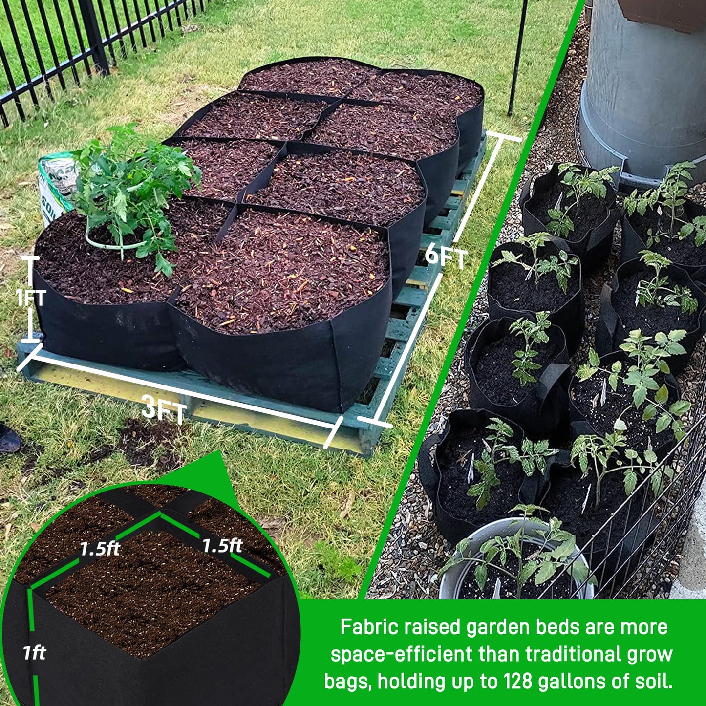 CJGQ 2 Pack Fabric Raised Garden Bed 6x3x1ft Garden Grow Bed Bags for Growing Herbs, Flowers and Vegetables 128 Gallon…