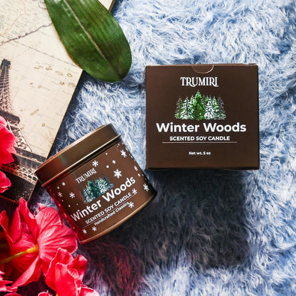 Winter Woods - Soy Candles for Home Scented - for Fall Christmas Holidays - 5oz Natural Clean Non Toxic - Long Lasting Highly Scented Pet Safe Luxury Tin - Velas Aromáticas Para el Hogar - Pine Candel