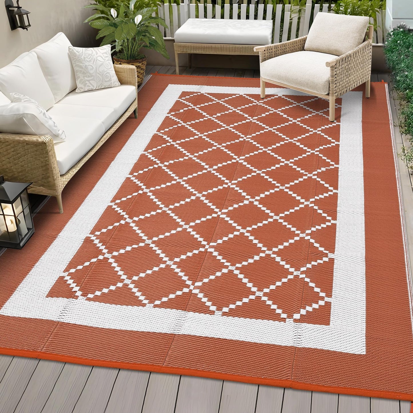 COZYLOOM Outdoor Plastic Straw Rug 9x18 Waterproof Reversible Plastic Straw Mat, Large Patio Rugs Modern Area Rug for Deck, Balcony, Camping, Beach, Picnic, Indoor/Outdoor Use