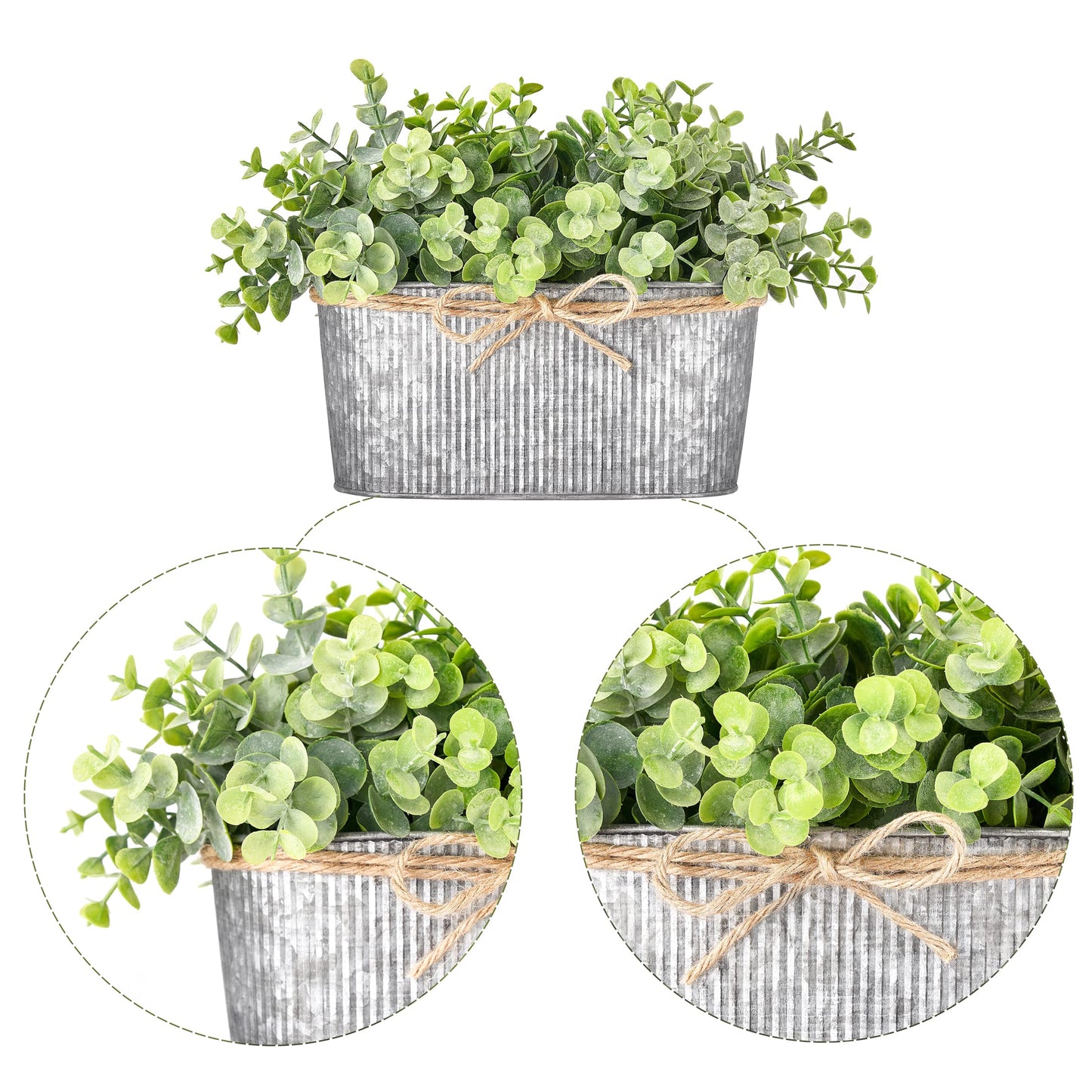 Dahey Artificial Eucalyptus Faux Plants Indoor for Farmhouse Home Decor Fake Potted Plants in Rustic Rectangular Pots Table Centerpiece for Office Bath Living Room Greenery Decor, 7" L x 4" H