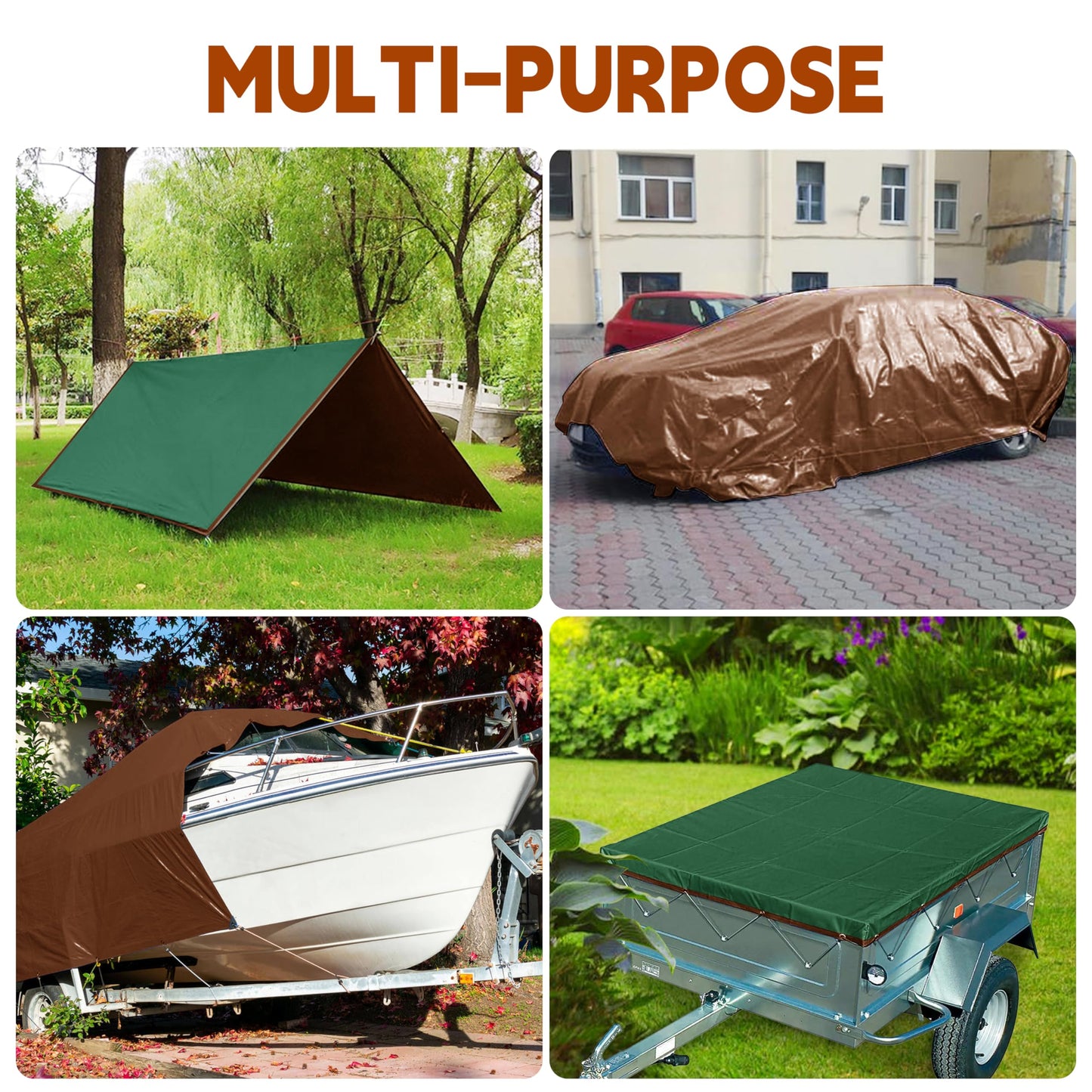 Tarp 40x50 ft 100% Waterproof 7mil Durable Grommets and Reinforced Edges,Uv Resistant,Green/Brown Tarp,Emergency Rain Shelter,Outdoor Cover and Camping Use -by MVPNET