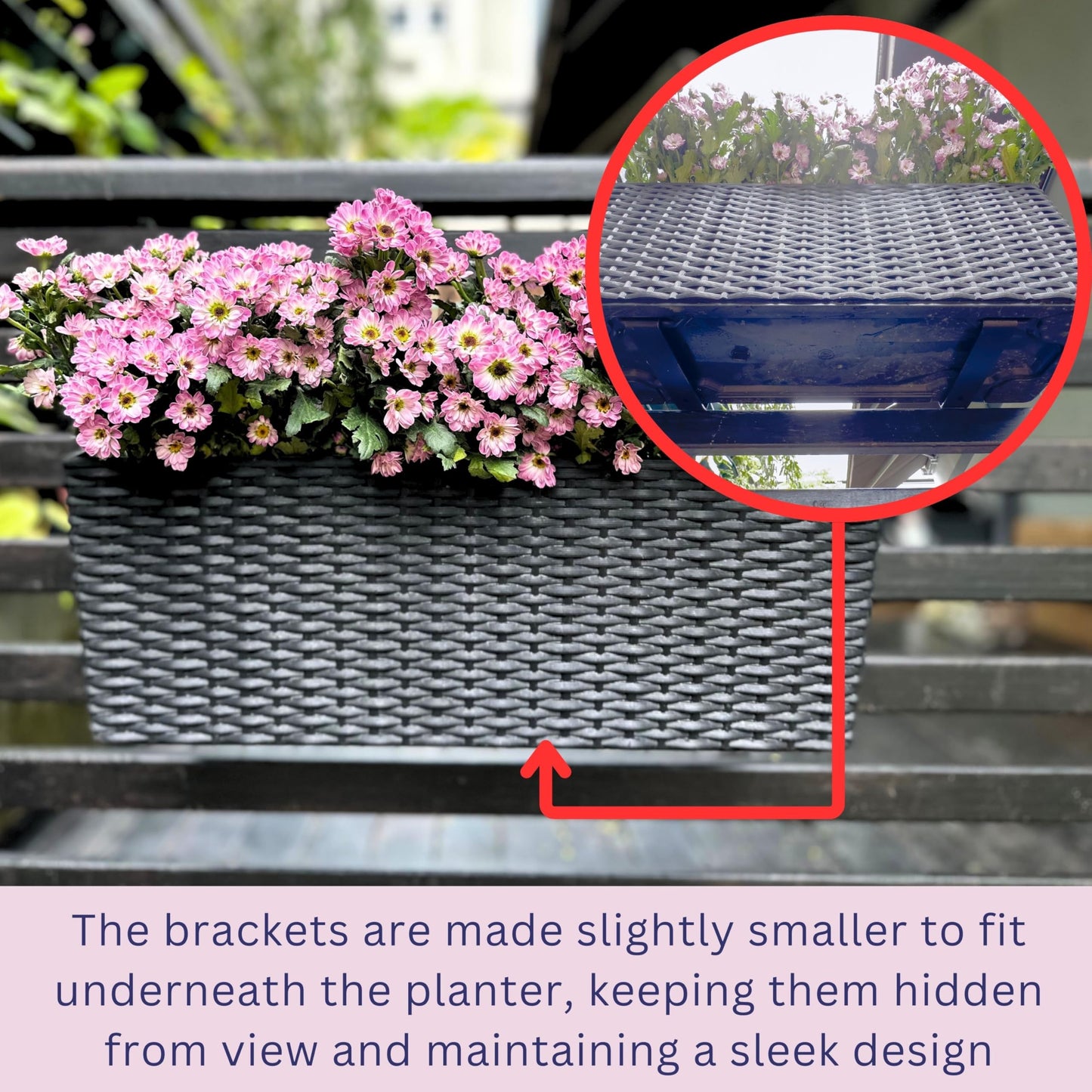 LaLaGreen Deck Railing Planter Box (20 Inch, 4 Pack) Black Rectangular Window Flower Boxes with Bracket, Self Watering System Hanging Planter Box for Outdoor Plant Container Herb Rail Fence Balcony
