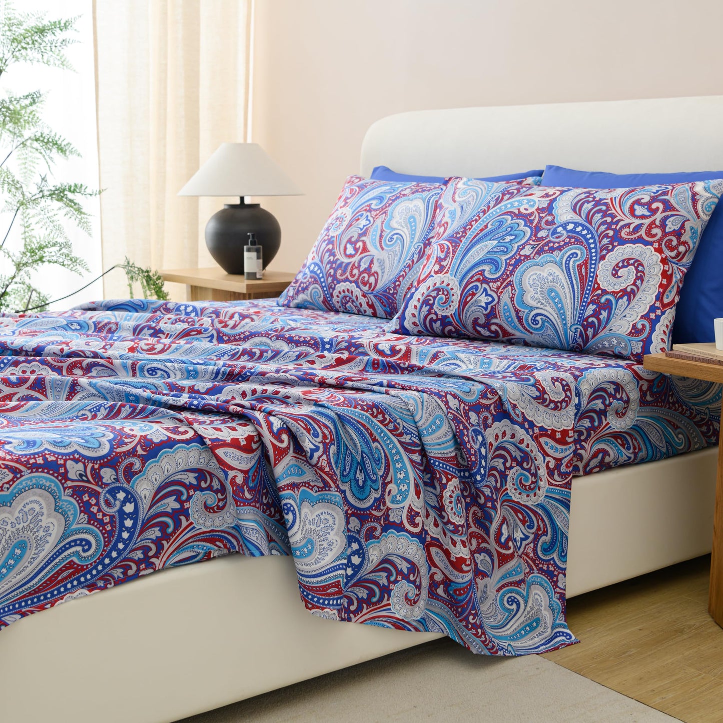 Spirit Linen home 6-Piece Twin Size Bed Sheet Set - Deep Pocket, Medallion Print, Soft and Breathable Bed Sheets, Microfiber Material, Includes 1 Fitted, 1 Flat, 4 Pillowcases - Navy Medallion Design