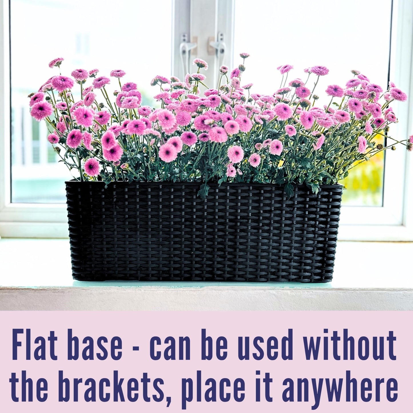 LaLaGreen Deck Railing Planter Box (20 Inch, 4 Pack) Black Rectangular Window Flower Boxes with Bracket, Self Watering System Hanging Planter Box for Outdoor Plant Container Herb Rail Fence Balcony
