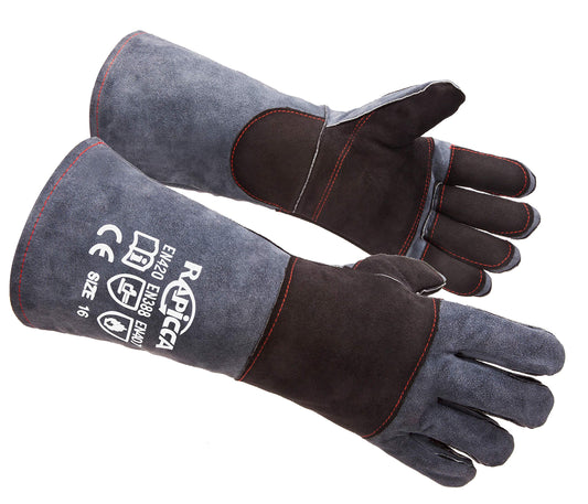 RAPICCA Animal Handling Gloves Bite Proof Reinforced Leather Padding Dog,Cat Scratch,Bird Handling Falcon Gloves Grabbing,Reptile Squirrel Snake Bite 16in/40cm