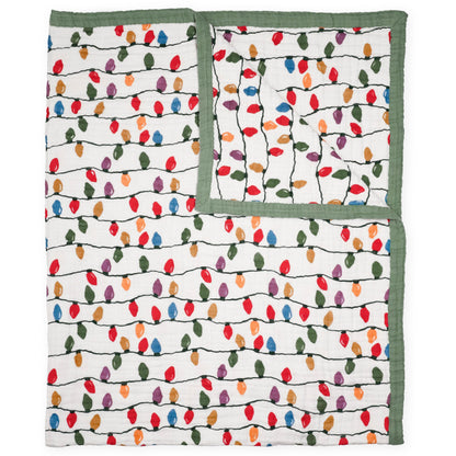 Little Unicorn Christmas Bulbs Cotton Muslin Quilt X-Large Blanket | 100% Cotton | Super Soft | Toddlers and Adults | 60"x72" | Unisex