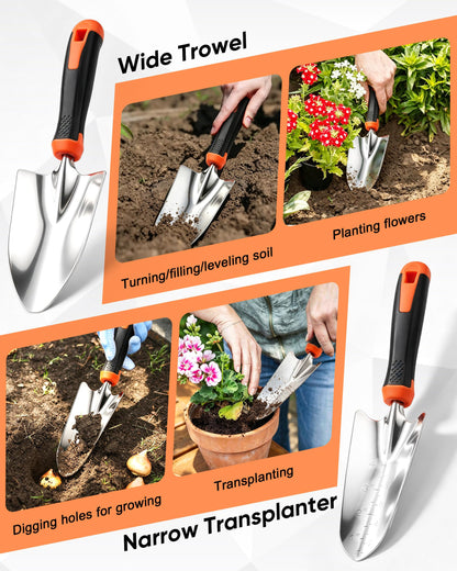 9-Piece Stainless Steel Garden Tools Set, HaSteeL Outdoors Gardening Hand Utensils Kit with Storage Bag, Rust Resistant, Heavy Duty, Gift for Women/Man/Gardeners