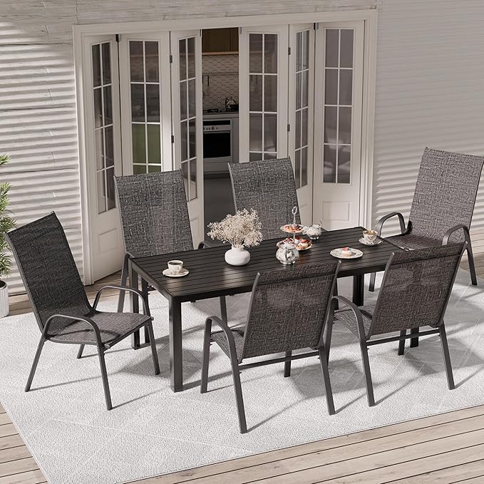 Patio Chairs Set of 6, Stackable Outdoor Dining Chairs for All Weather, Metal Modern Outside Furniture Chair for Pool Side, Garden, Backyard Deck, Dark Grey