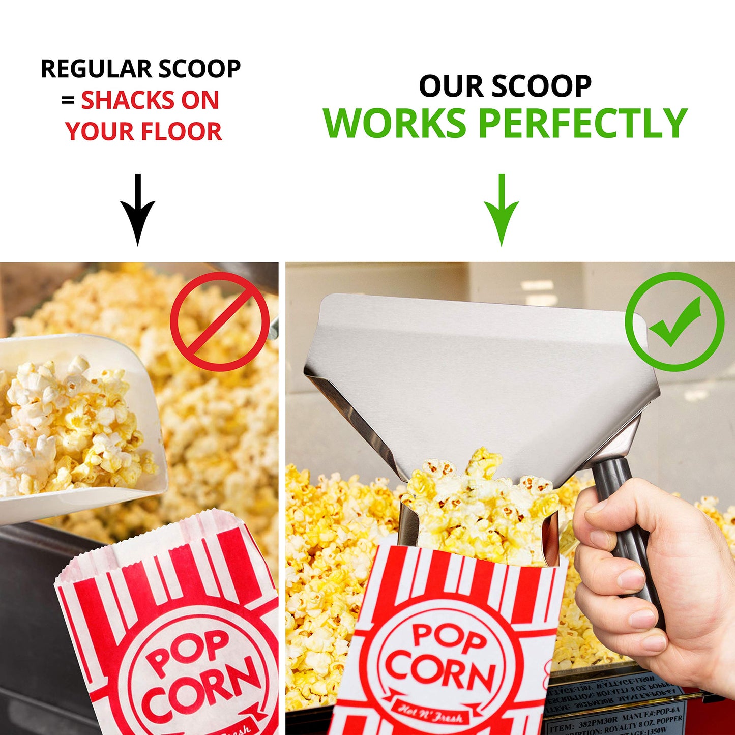 CUSINIUM Popcorn Scoop Right Handle and Medium Holes Dredge Set - Metal Popcorn Scooper - French Fry Scoop - No Seasonings/Consumables included